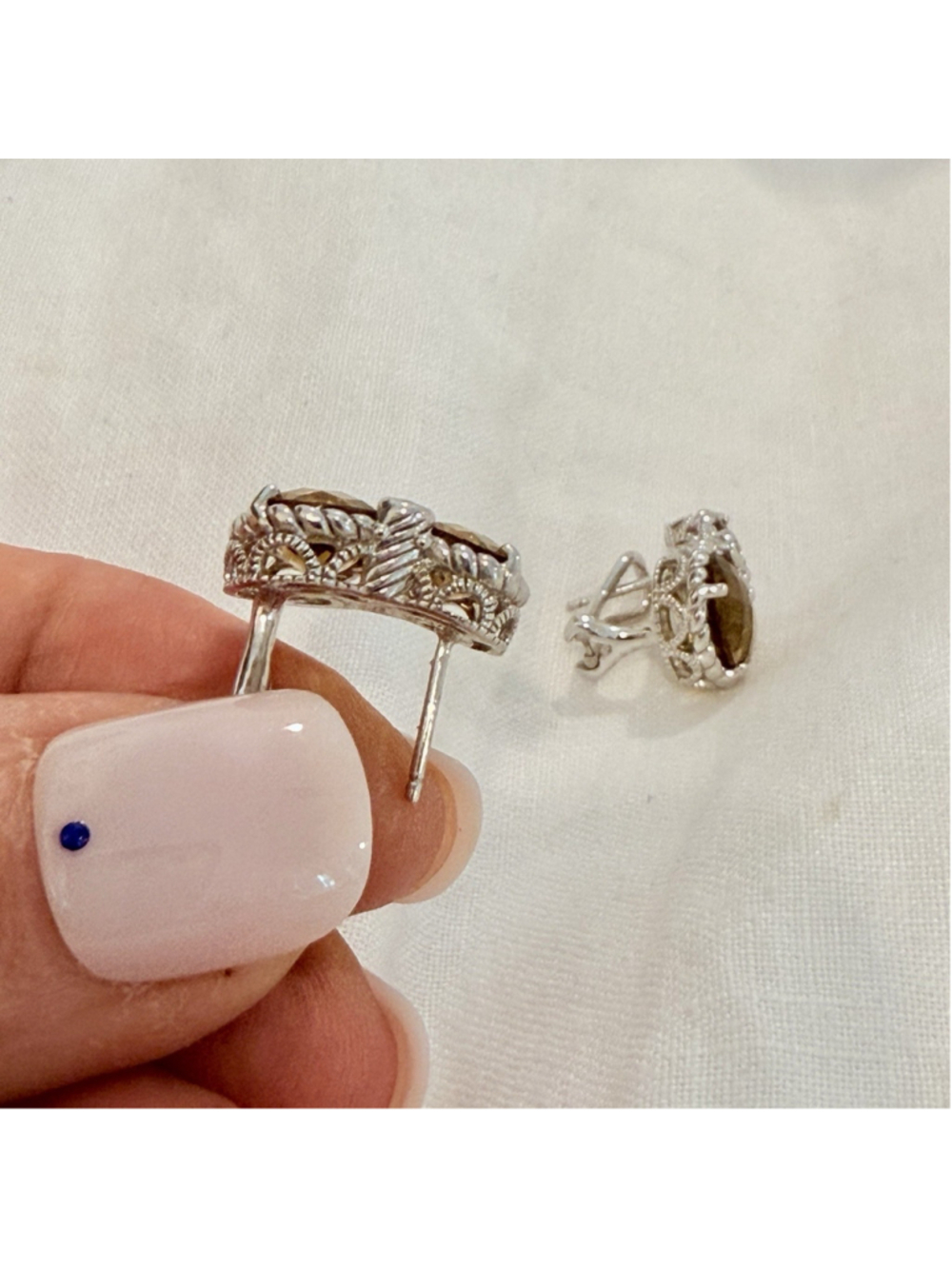 Judith Ripka 925 Sterling Silver Honey Quartz Diamonique Stud Earrings - Picture 2 of 4
